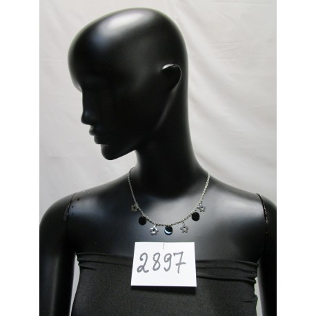 COLLIER DE PETITES FLEURS ARGENT ET DE PETITS RONDS NOIRS